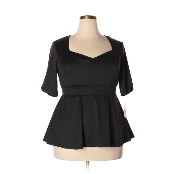 Kiyonna Women Top Black 3X Posh Ponte Peplum Style Sweetheart Neck Fit and Flare - Picture 4 of 8